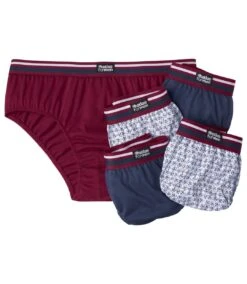 Pack Of 5 Men's Casual Briefs - 2 Navy 1 Burgundy 2 Patterned