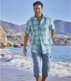 Men's Blue Stretchy Cropped Cargo Pants - Elasticated Waist -Featured Men'S Clothing Stores 080c93cbefcfeae3a480a1a624662d8b