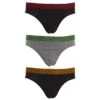 Tom Franks Mens Briefs Underwear With Striped Waistband (3 Pack) (Orange/Red/Green)