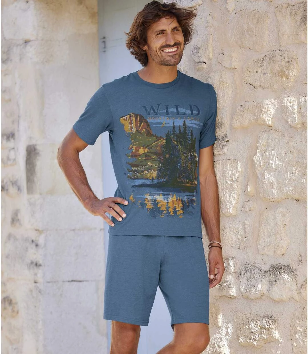 Men's Jersey Pyjama Short Set - Blue 4 Men's Jersey Pyjama Short Set - Blue - Image 2