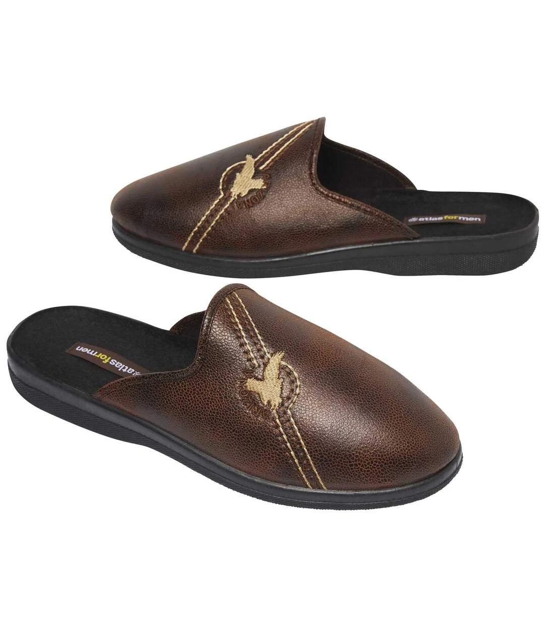 Men's Faux-Leather Slippers - Brown 3 Men's Faux-Leather Slippers - Brown