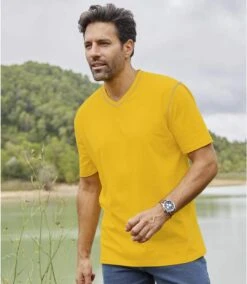 Pack Of 3 Men's V-Neck T-Shirts - Navy Blue Yellow -Featured Men'S Clothing Stores 0c8fdced3808fa67bc23f75d9d19aa88