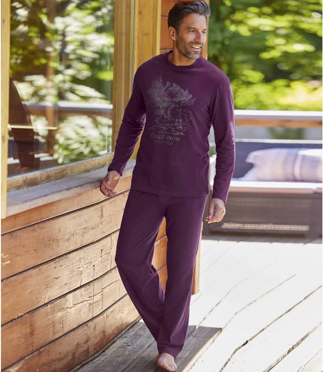 Men's Eagle Print Pyjamas - Plum 4 Men's Eagle Print Pyjamas - Plum - Image 2