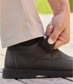 Men's Brown Hook-and-Loop Leather Boots -Featured Men'S Clothing Stores 0fc0b7d5163973d8f93efbe8cafa452c