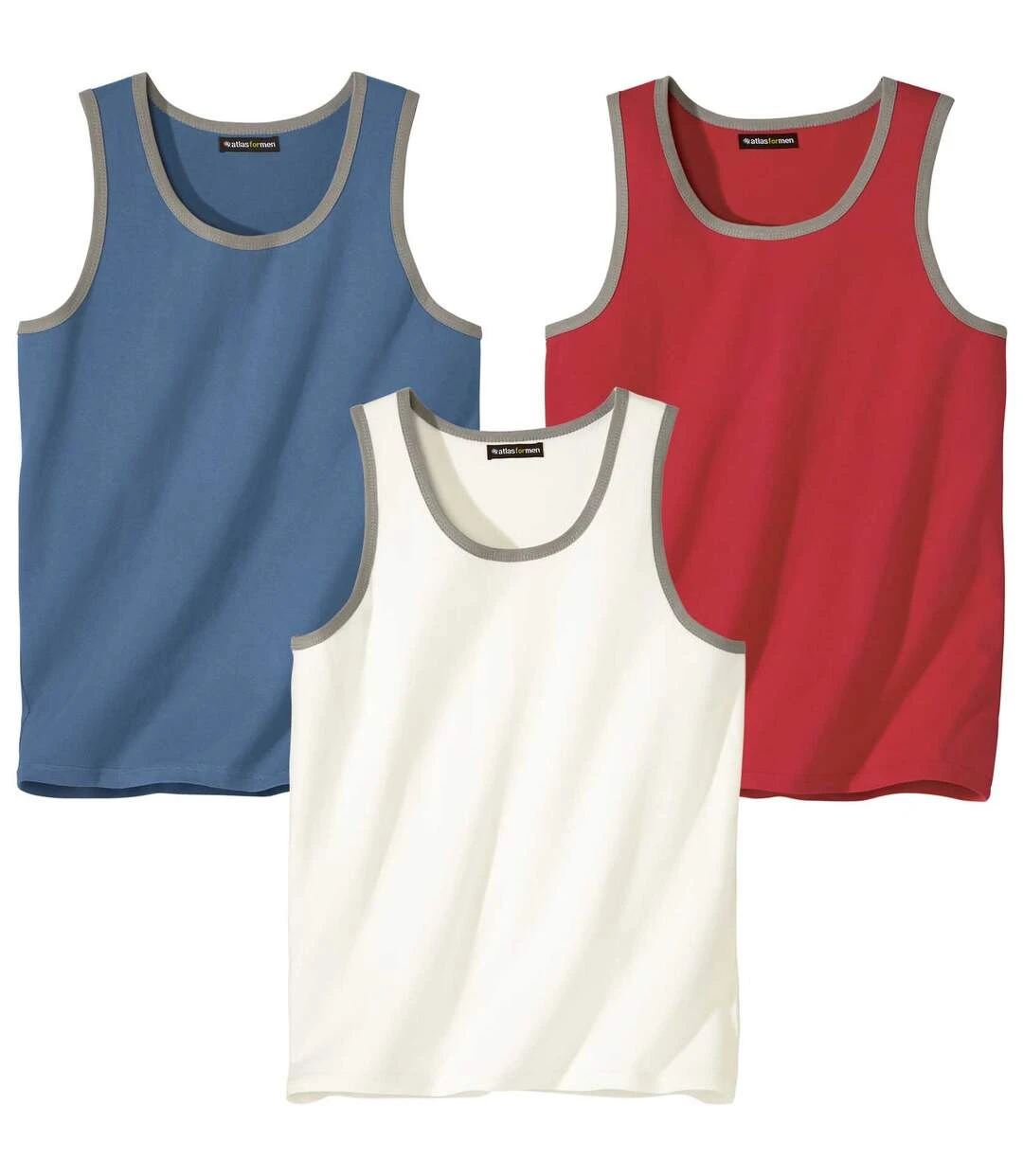 Pack Of 3 Classic Men's Tank Tops - Red Blue White 3 Pack Of 3 Classic Men's Tank Tops - Red Blue White
