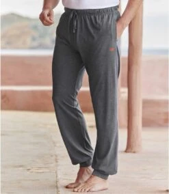 Men's Anthracite Casual Jersey Pants - Elasticated Waist