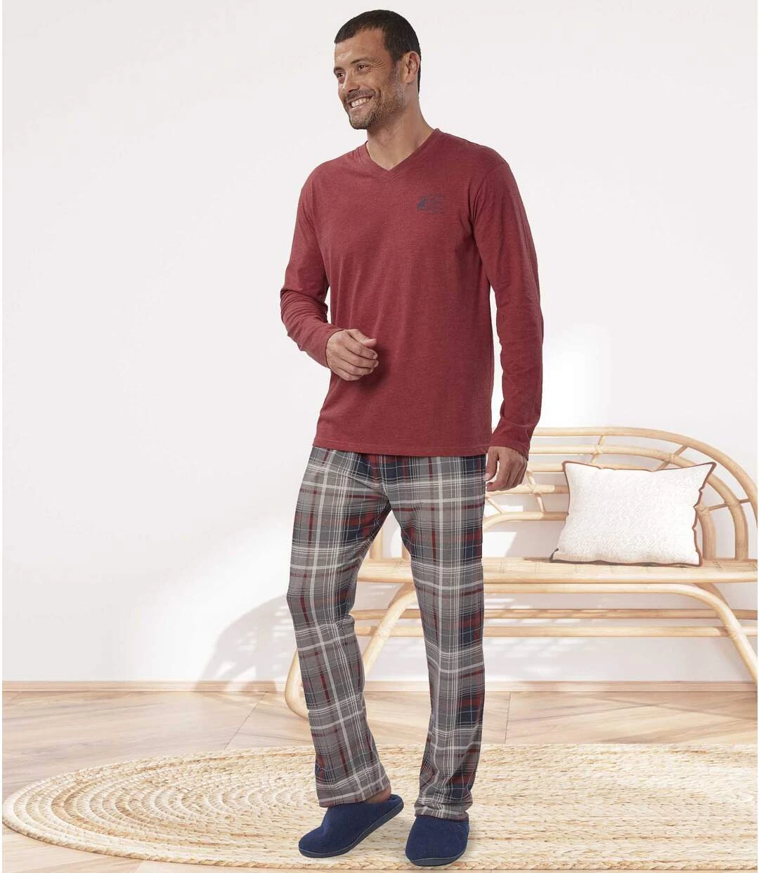Men's Burgundy Checked Jersey Pyjamas 4 Men's Burgundy Checked Jersey Pyjamas - Image 2