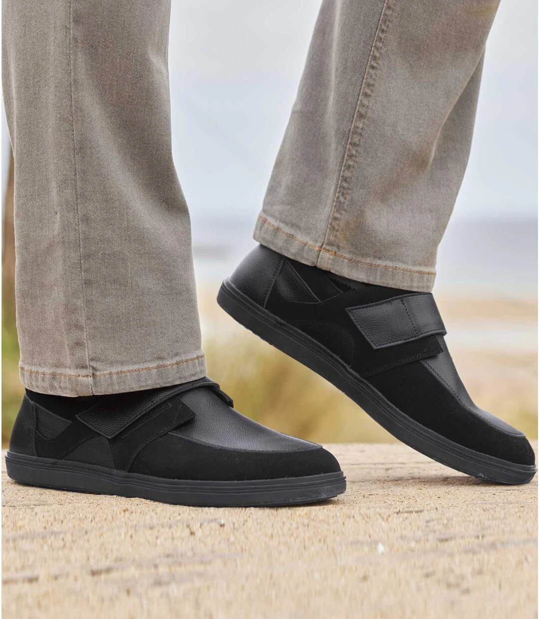 Men's Black Hook-and-Loop Moccasins 4 Men's Black Hook-and-Loop Moccasins - Image 2