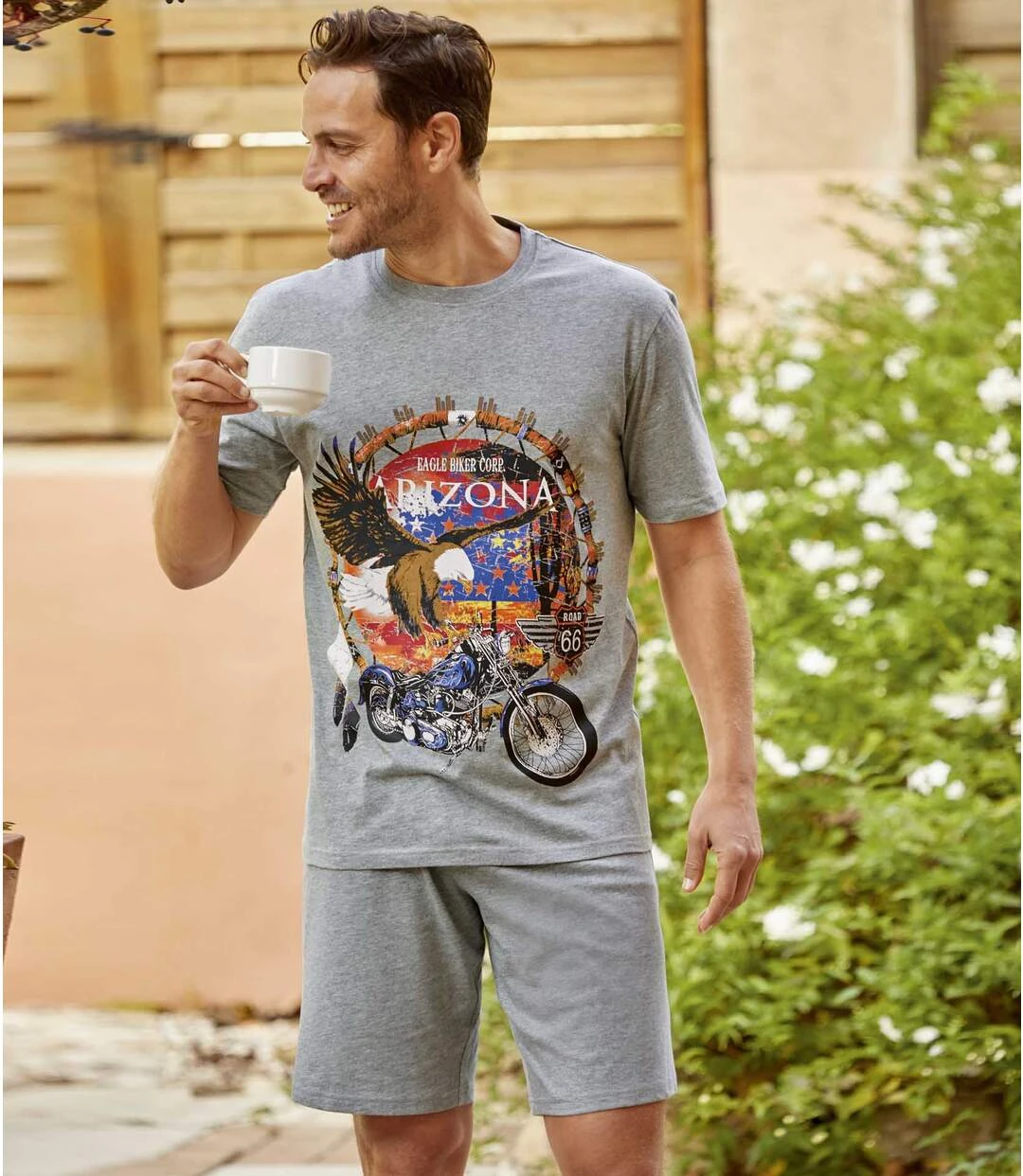 Men's Grey Eagle Print Pyjama Short Set 4 Men's Grey Eagle Print Pyjama Short Set - Image 2