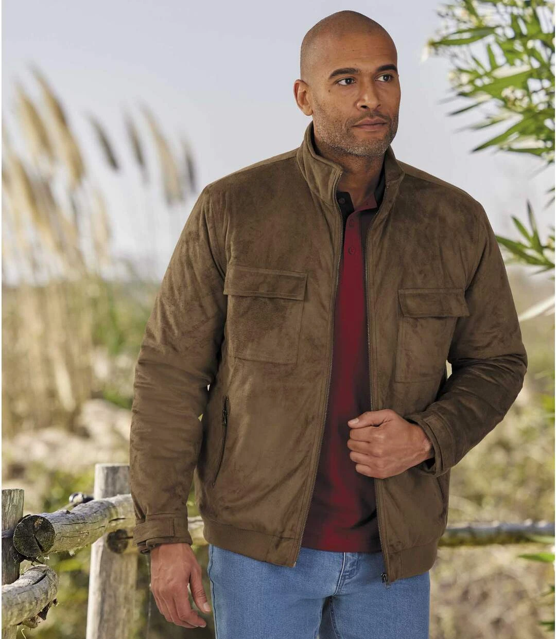 Men's Quilted Faux-Suede Jacket - Camel 4 Men's Quilted Faux-Suede Jacket - Camel - Image 2