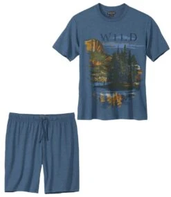 Men's Jersey Pyjama Short Set - Blue