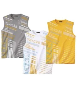 Pack Of 3 Men's Sporty Tank Tops - Grey White Yellow