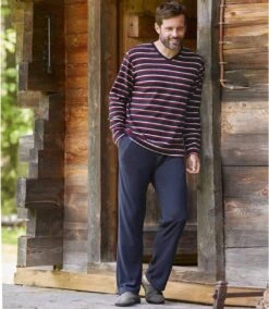 Men's Striped Navy Microfleece Pyjamas -Featured Men'S Clothing Stores 211613bcac405b22a763446fdc7b7aa1