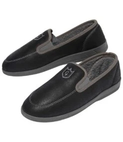 Men's Black Moccasin Slippers With Sherpa Lining
