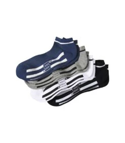 Pack Of 4 Men's Sporty Sneaker Socks - White Blue Grey Black