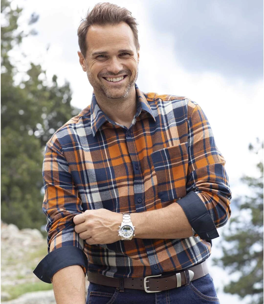 Men's Orange Checked Flannel Shirt 4 Men's Orange Checked Flannel Shirt - Image 2