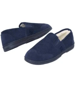 Men's Navy Velour Slippers