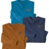 Pack Of 3 Men's Long Sleeve Henley Tops - Ochre Indigo Turquoise -Featured Men'S Clothing Stores 269591d82658a62e9857337cc2d17778