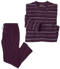 Men's Striped Microfleece Pyjamas - Plum