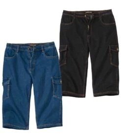 Pack Of 2 Men's Cropped Cargo Pants - Black Blue