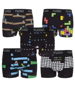 GENERIC FLOSO Mens Retro Game Boxer Shorts (5 Pairs) (Black)