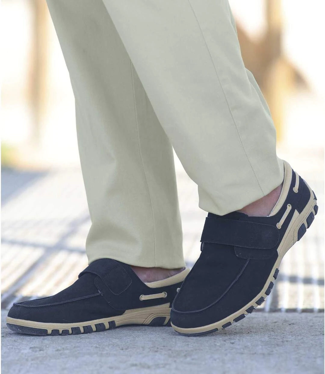 Men's Navy Split Leather Moccasins 4 Men's Navy Split Leather Moccasins - Image 2