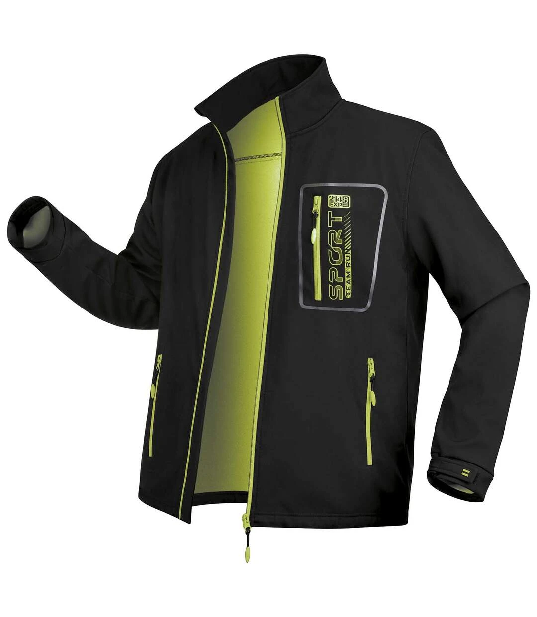Men's Microfleece-Lined Softshell Jacket - Black Lime Green 3 Men's Microfleece-Lined Softshell Jacket - Black Lime Green