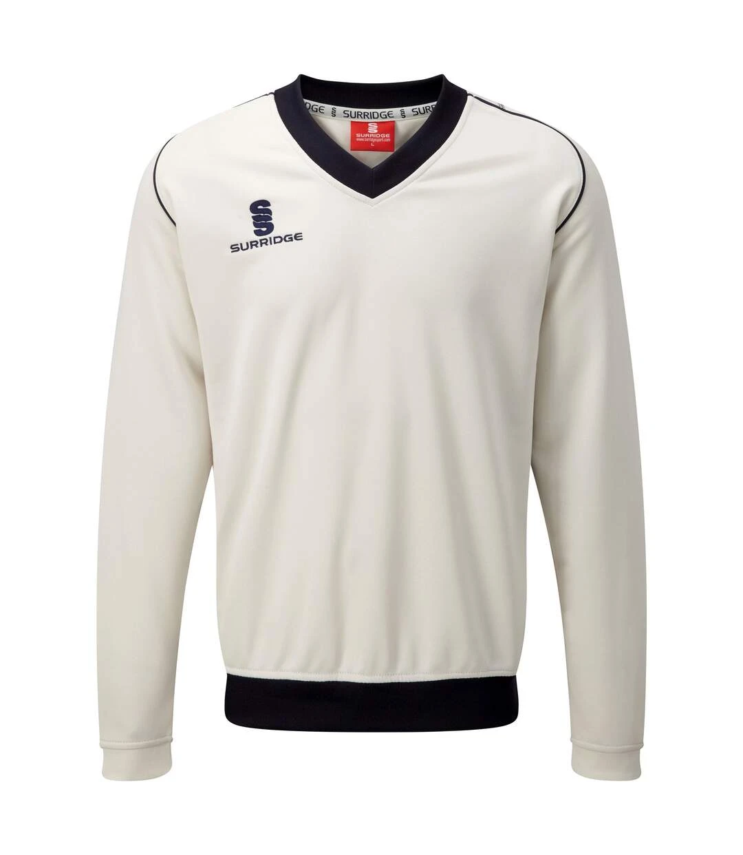 Surridge Mens Fleece Lined Sweater / Sports / Cricket (White/ Navy Trim) 3 Surridge Mens Fleece Lined Sweater / Sports / Cricket (White/ Navy Trim)