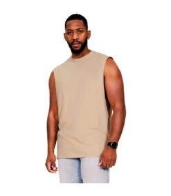 Casual Classics Mens Core Ringspun Cotton Raw Edge Tall Tank Top (Sand)