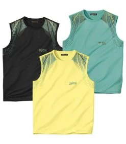 Pack Of 3 Men's Active Tank Tops - Black Yellow Green