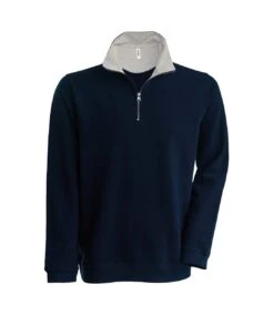 Kariban Mens Trucker Zip Neck Sweatshirt (Navy/Heather)
