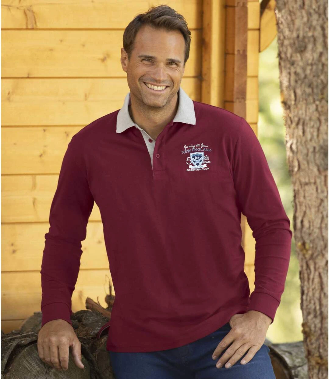 Pack Of 2 Men's Long Sleeve Polo Shirts - Burgundy Navy 4 Pack Of 2 Men's Long Sleeve Polo Shirts - Burgundy Navy - Image 2