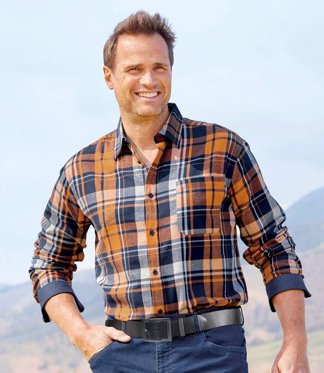 Men's Orange Checked Flannel Shirt 6 Men's Orange Checked Flannel Shirt - Image 4