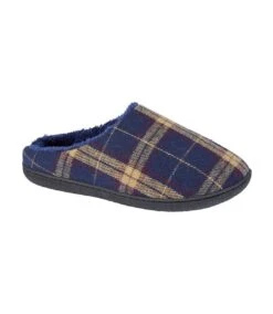 Zedzzz Mens Fabian Checked Textile Slippers (Navy)