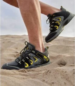 Men's Mid-Rise Camouflage Hiking Shoes - Black Grey Yellow -Featured Men'S Clothing Stores 40df15873e827f17781d53f65c33afa9