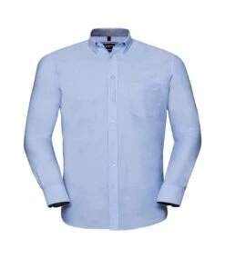 Russell Collection Mens Long Sleeve Tailored Oxford Shirt (Oxford Blue/Oxford Navy)