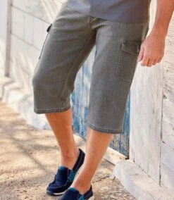 Men's Grey Stretch Denim Cropped Pants