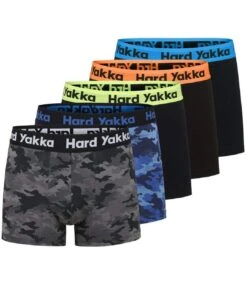 Hard Yakka Mens Cotton Boxer Shorts Set (Pack Of 5) (Multicolored)