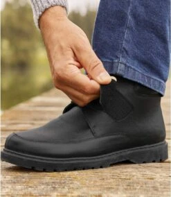 Men's Sherpa-Lined Leather Boots - Black 10 Men's Sherpa-Lined Leather Boots - Black -Featured Men'S Clothing Stores 4256d00a07c8b5cba0808a8de317e0ad