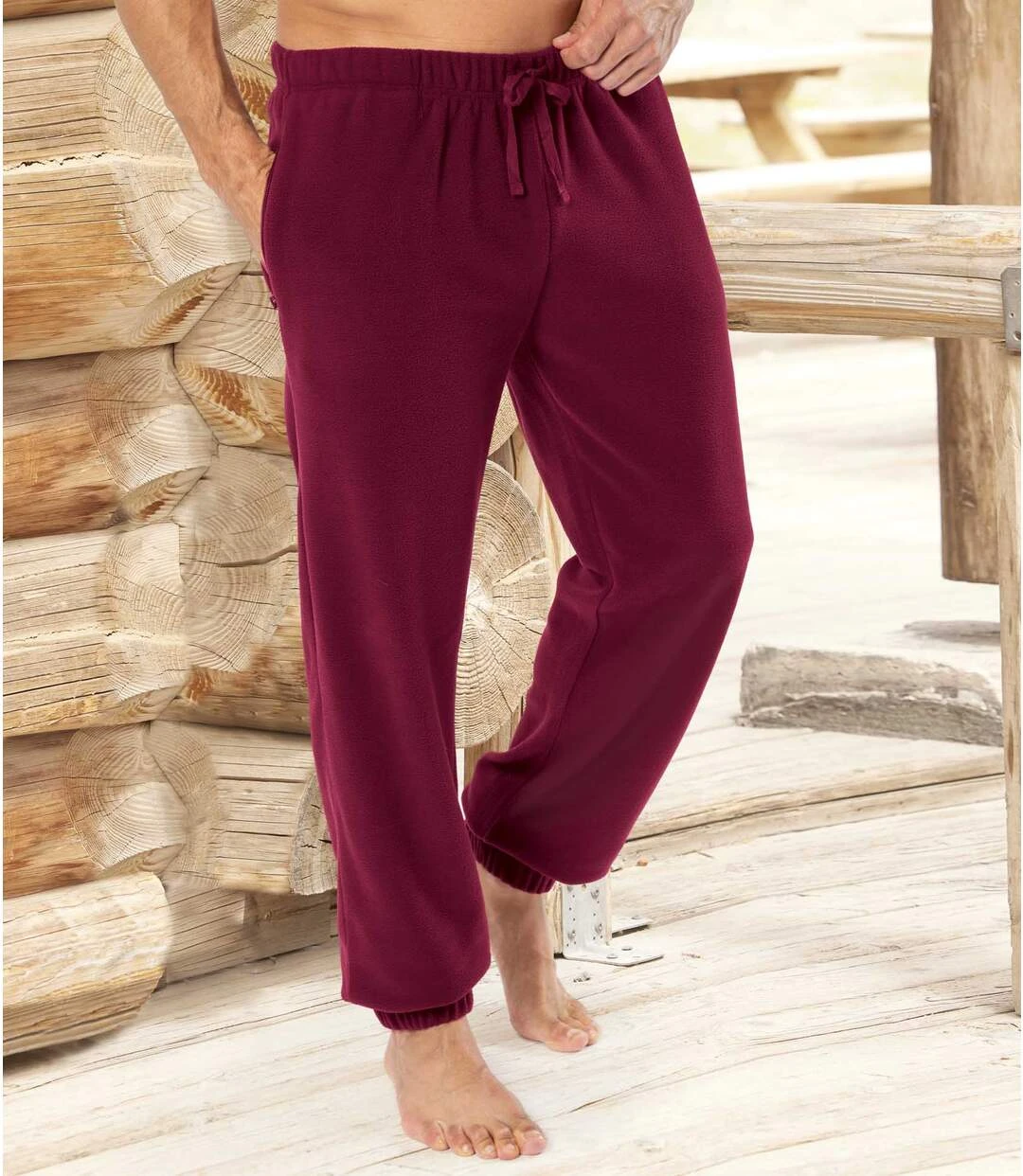 Men's Burgundy Microfleece Joggers - Elasticated Waist 4 Men's Burgundy Microfleece Joggers - Elasticated Waist - Image 2