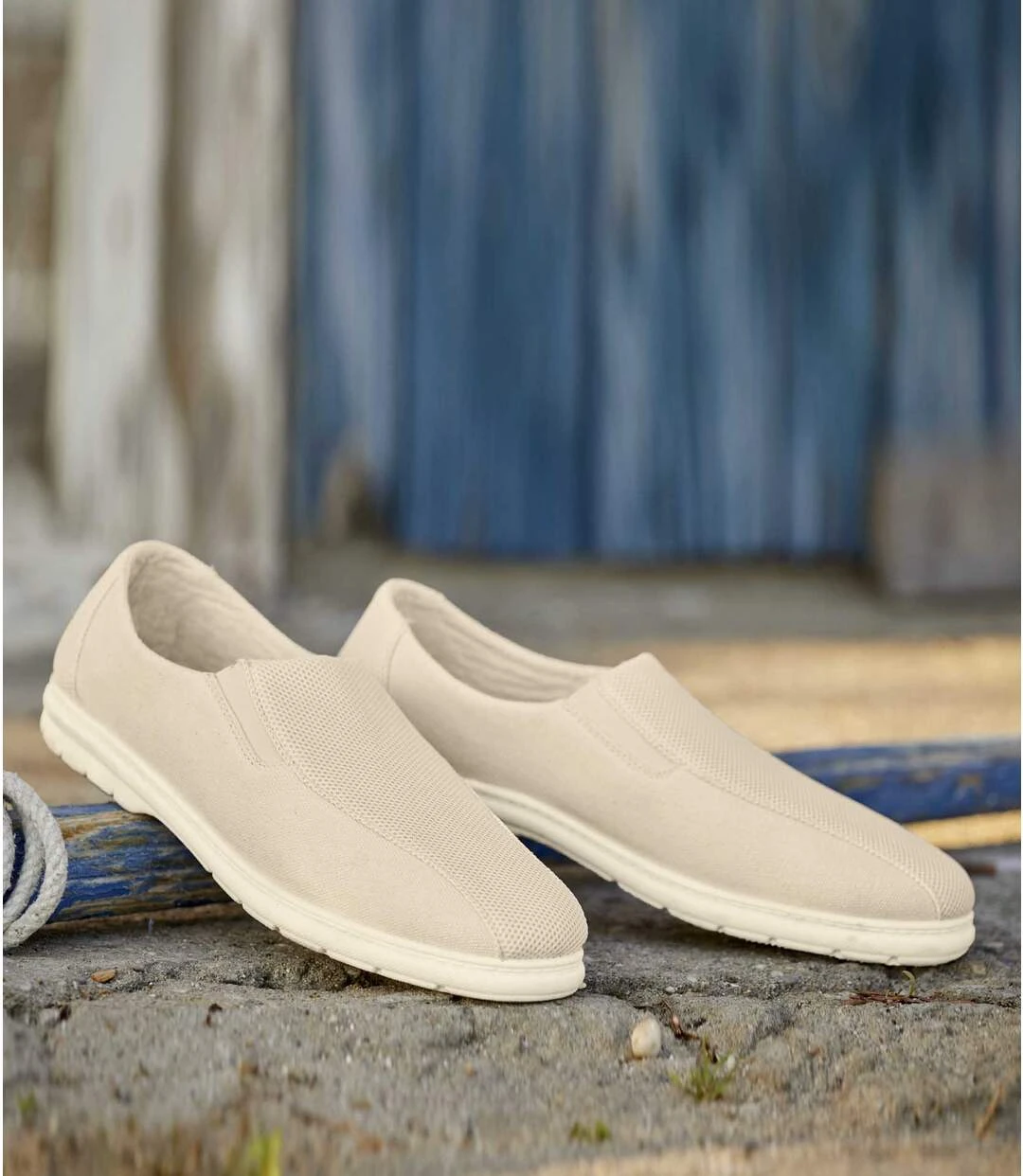 Men's Elasticated Canvas Moccasins - Off-White 5 Men's Elasticated Canvas Moccasins - Off-White - Image 3
