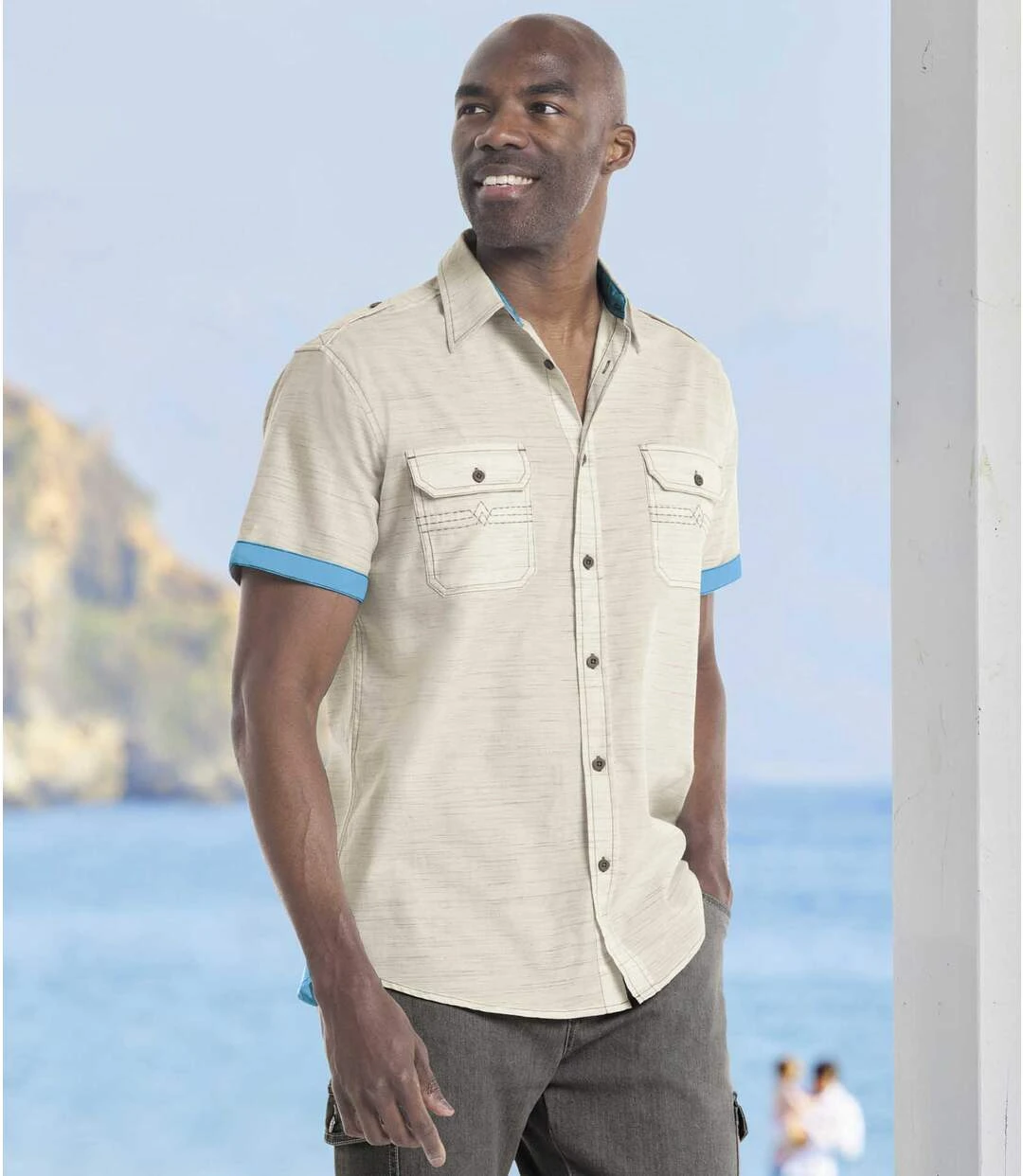 Men's Ecru Aviator-Style Shirt 3 Men's Ecru Aviator-Style Shirt