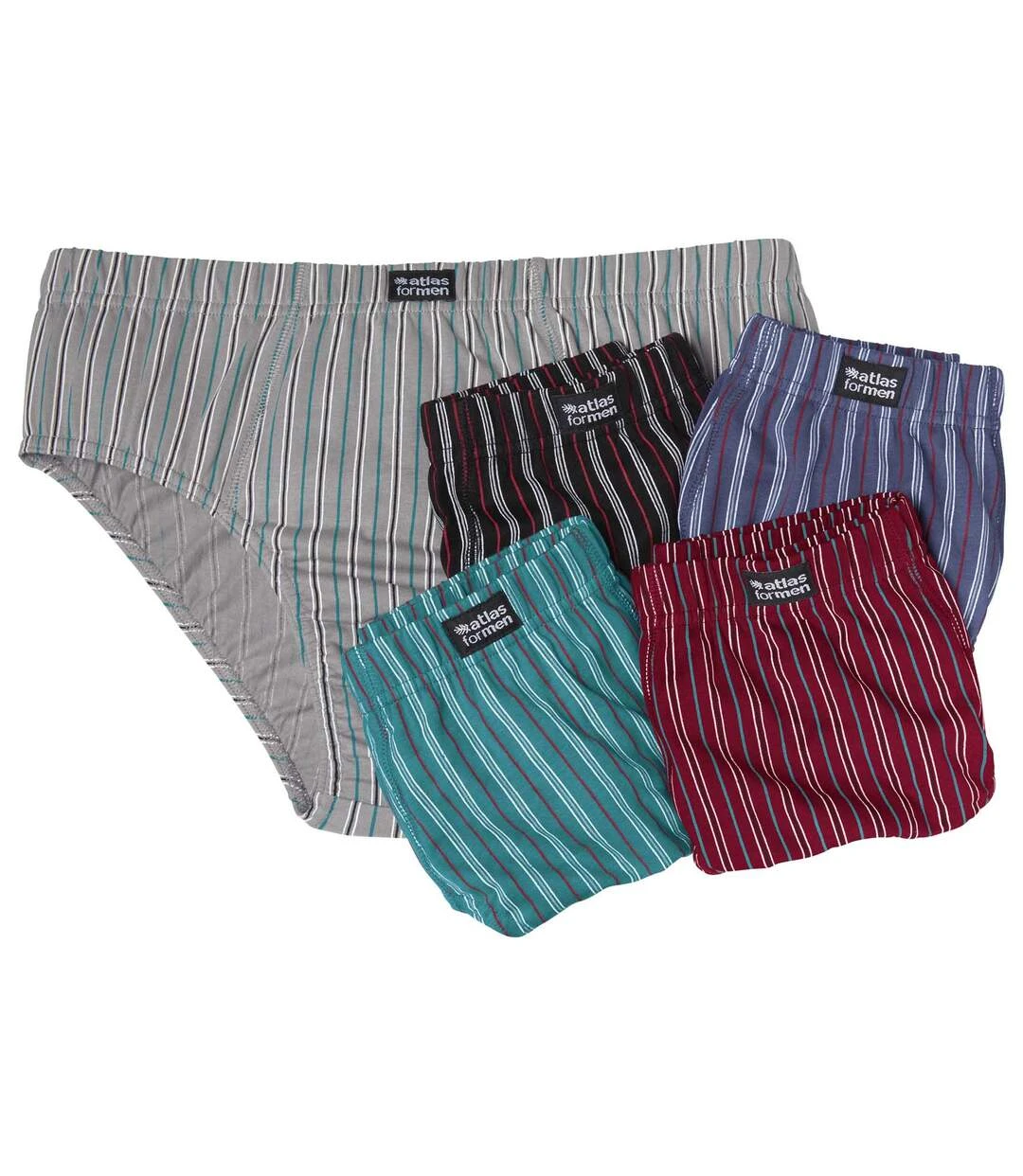 Pack Of 5 Men's Striped Briefs - Grey Black Blue Turquoise Burgundy 3 Pack Of 5 Men's Striped Briefs - Grey Black Blue Turquoise Burgundy