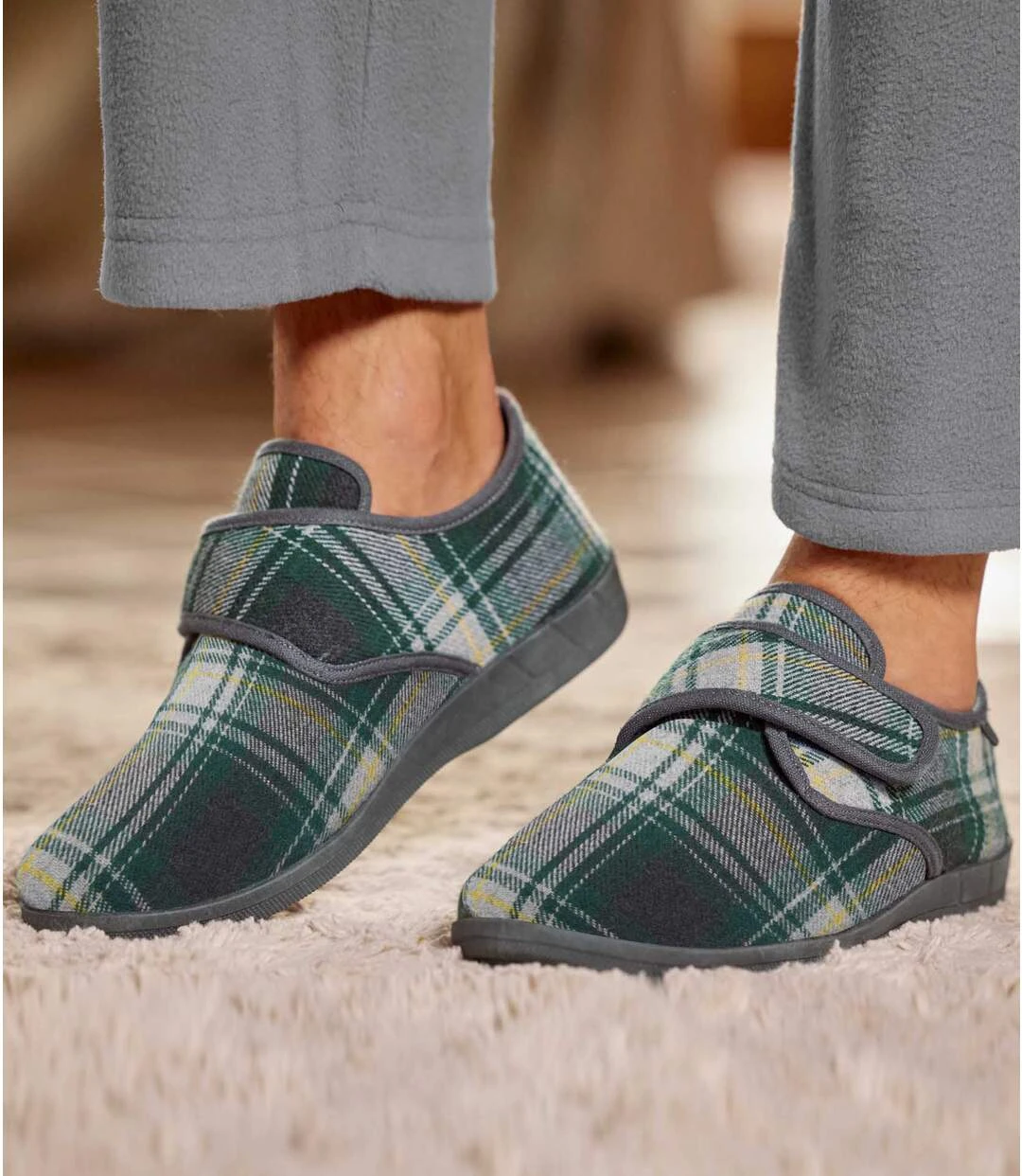 Men's Sherpa-Lined Slippers - Green Anthracite Yellow 4 Men's Sherpa-Lined Slippers - Green Anthracite Yellow - Image 2