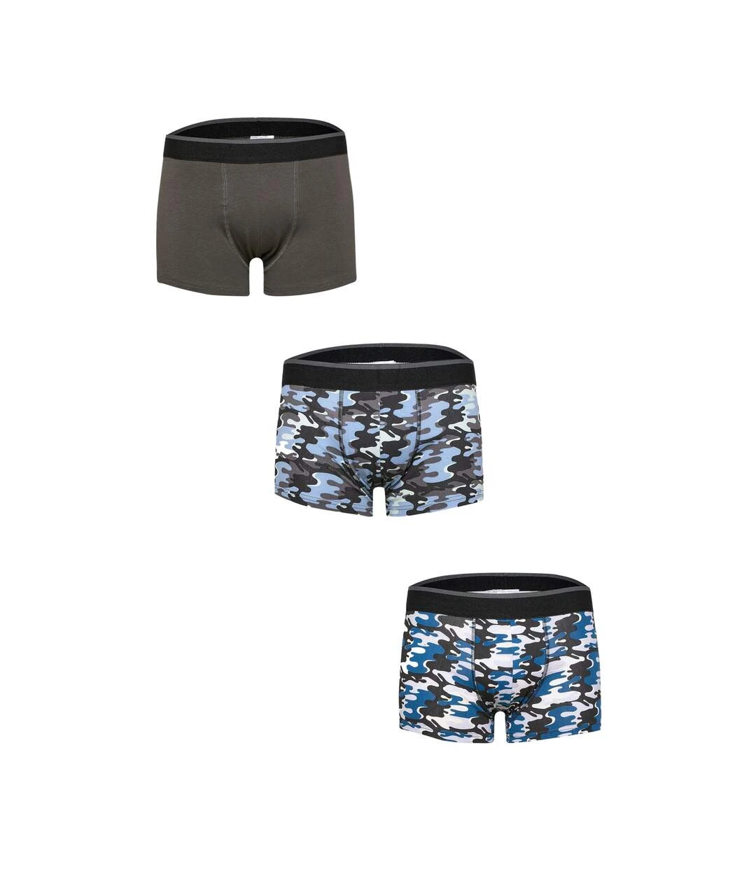Tom Franks Mens Camo Boxer Shorts (Pack Of 3) (Grey Camo) 3 Tom Franks Mens Camo Boxer Shorts (Pack Of 3) (Grey Camo)