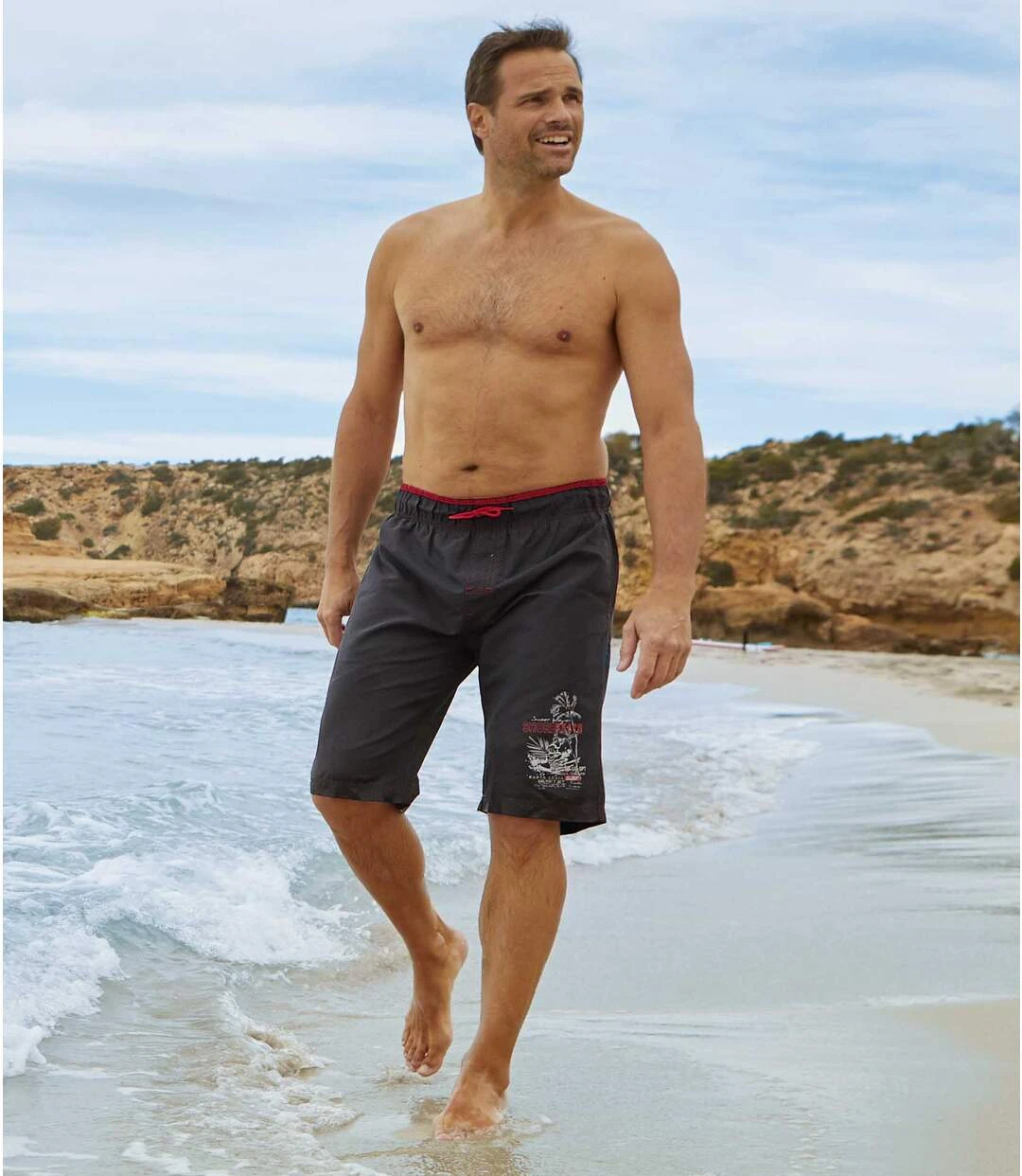 Men's Surf Print Swim Shorts - Black 6 Men's Surf Print Swim Shorts - Black - Image 4