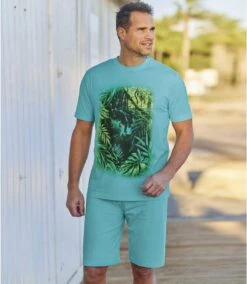 Men's Panther Print Pyjama Short Set - Turquoise -Featured Men'S Clothing Stores 4d435a2fc3c2d91ce1bdb1f48e15d1ee