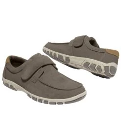 Men's Grey Hook-and-Loop Moccasins - Split Leather