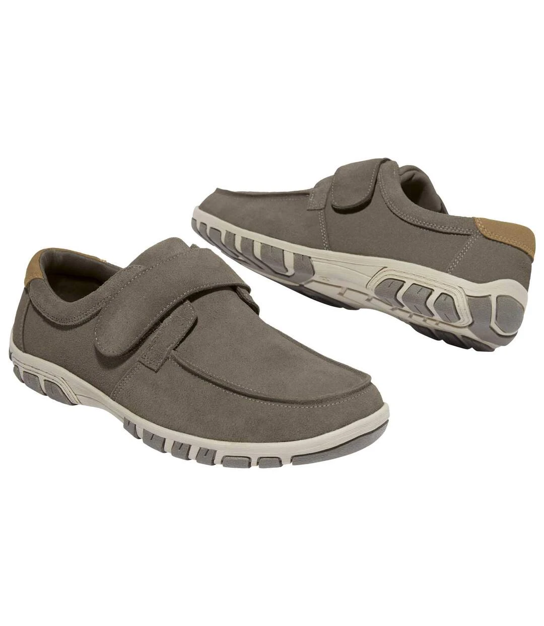 Men's Grey Hook-and-Loop Moccasins - Split Leather 3 Men's Grey Hook-and-Loop Moccasins - Split Leather