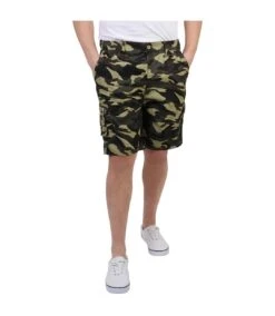 Krisp Mens Camo Print Cargo Shorts (Khaki)